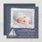 Blue Sailboat Stars Boy Photo Faire-part de naissa (Devant / Derrière)