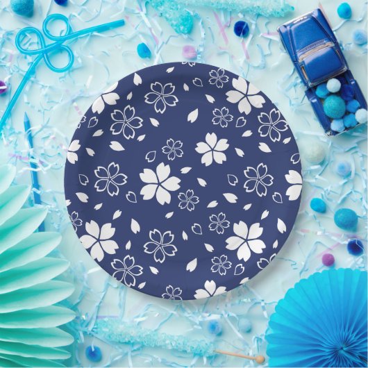 Blue Sakura Pattern Papieren Bordje (Feest)