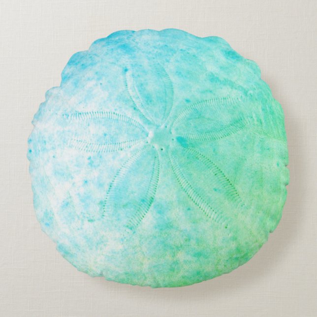Blue Sand Dollar Nautische Kust Ronde Kussen (Voorkant)
