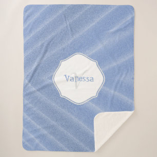 Blue Sand Ripples Monogram Sherpa Blanket Deken