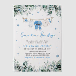 Blue Santa Baby Christmas Clothesline Baby shower Vellum Uitnodigingen