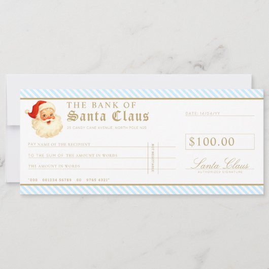 Blue Santa Cheque Gift Voucher Card Kaart (Voorkant)