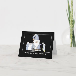 Blue Santa Gnome met Stocking & Gift Kerstmis Kaart