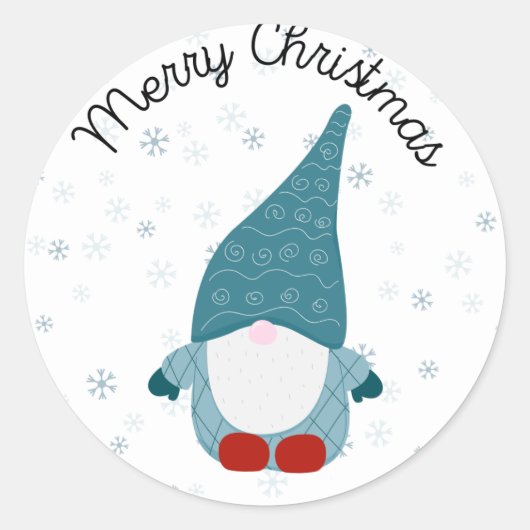 Blue Santa Gnome Ronde Sticker (Voorkant)