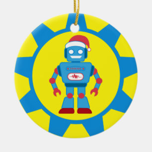 Blue Santa Robot Keramisch Ornament