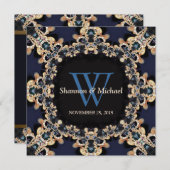 Blue Sapphire Gems Monogramme Mariage Invitations (Devant / Derrière)