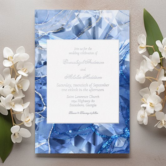 Blue Sapphire Gemstone Wedding Folie Uitnodiging