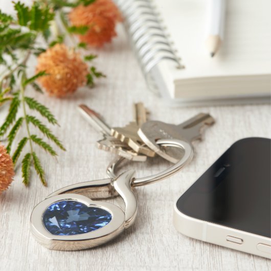 Blue Sapphire Heart Sleutelhanger (Zijkant)