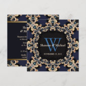 Blue Sapphire Pareltjes Monogram Wedding Invitatio Kaart (Voorkant / Achterkant)