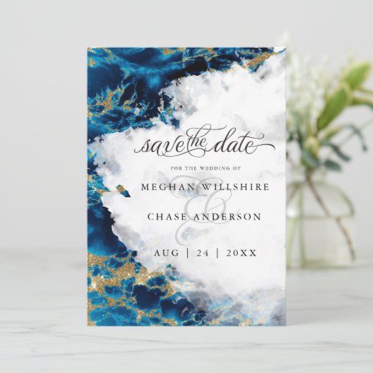 Blue Sapphire Waterverf Geode BarefootBride™ (Staand voorkant)