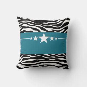 Blue Sassy Star Zebra Coussin