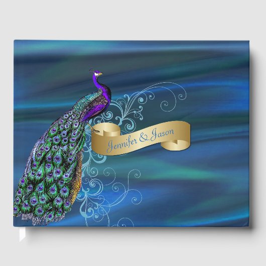 Blue Satin et Peacock Mariage livre d'hôtes (Recto)