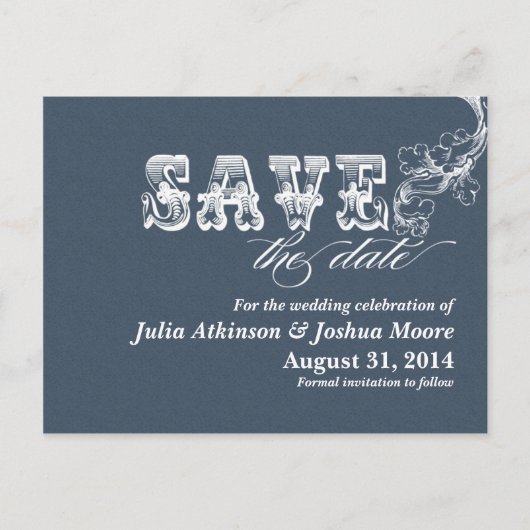 Blue Save the Date briefkaarten (Voorkant)