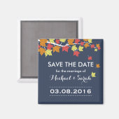 Blue Save the Date Maple Leaf Fall Wedding Magnet Magneet (Voorkant / Achterkant)