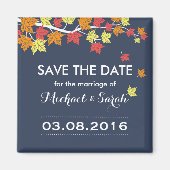 Blue Save the Date Maple Leaf Fall Wedding Magnet Magneet (Voorkant)