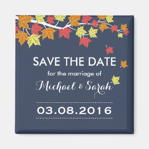 Blue Save the Date Maple Leaf Fall Weduwnet Magneet
