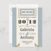 Blue Save the Date Unique briefkaarten (Voorkant / Achterkant)