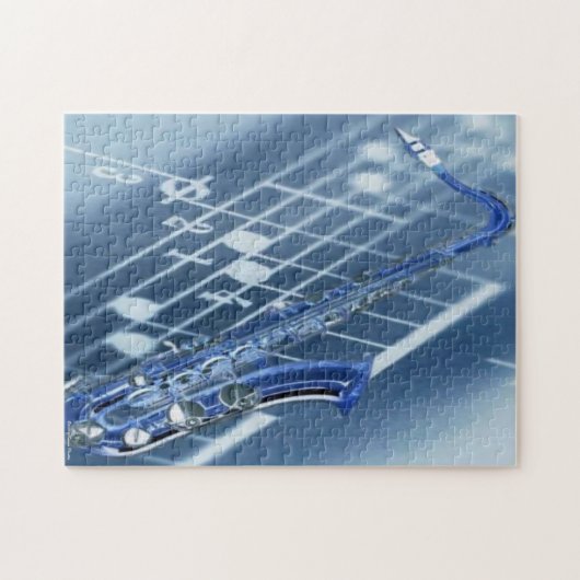 Blue Saxophone Puzzle Legpuzzel (Horizontaal)