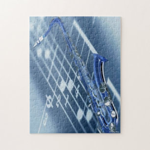 Blue Saxophone Puzzle Legpuzzel