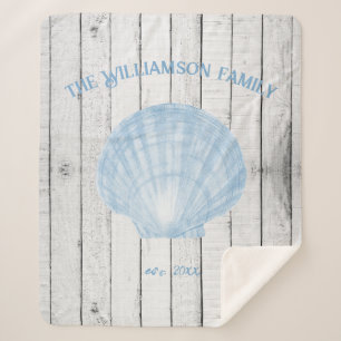 Blue Scallop Shell Sherpa Blanket Deken