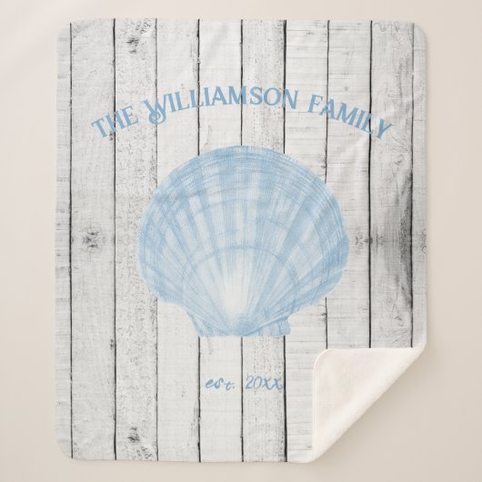 Blue  Scallop Shell Sherpa Blanket Deken (Voorkant)