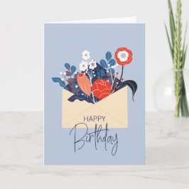 Blue Scandinavian Floral Birthday Card Kaart