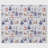 Blue Scandinavian Winter Fox Badger Cadeaupapier (Vlak)