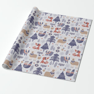 Blue Scandinavian Winter Fox Badger Cadeaupapier