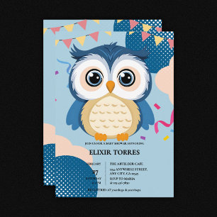 Blue Schattig Woodland Baby Owl Baby shower Kaart