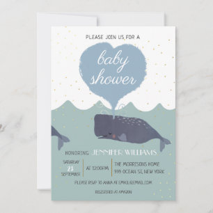 Blue Schattige Whale Baby shower Invitation Kaart