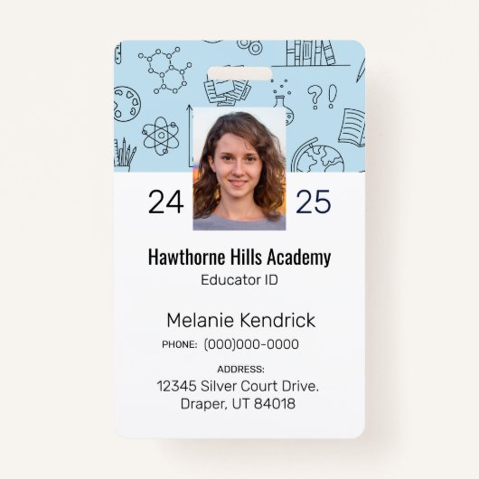 Blue School Icons Homeschool Educator ID Badge (Devant)