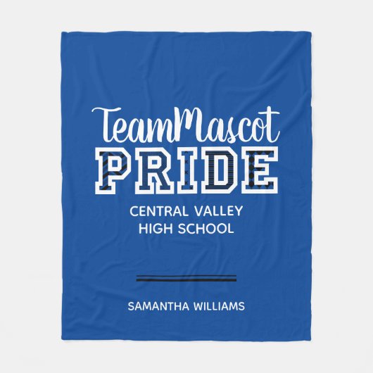 Blue School Pride Mascot Name Fleece Blanket (Voorkant)