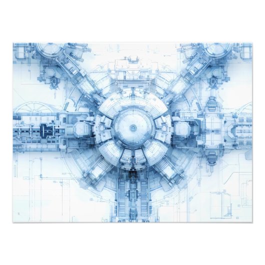 Blue Sci-Fi Space Base Foto Afdruk (Voorkant)