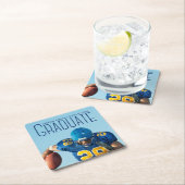 Blue Script Afstuderen Foto Aangepaste GraduPartij Vierkante Kartonnen Onderzetter (Insitu)