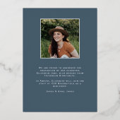 Blue Script Folie Afstuderen Fotoaankondiging Folie Uitnodiging (Achterkant)