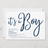 Blue Script & Pastel Blue Het is een Boy Baby show Kaart (Voorkant)