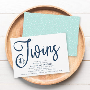 Blue Script & Pastel Mint Het is een tweeling Baby Kaart