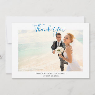 Blue Script Photo Beach Weddenschap Hartelijk dank Kaart