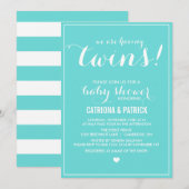 Blue Script Twins Baby shower Invitation Kaart (Voorkant / Achterkant)