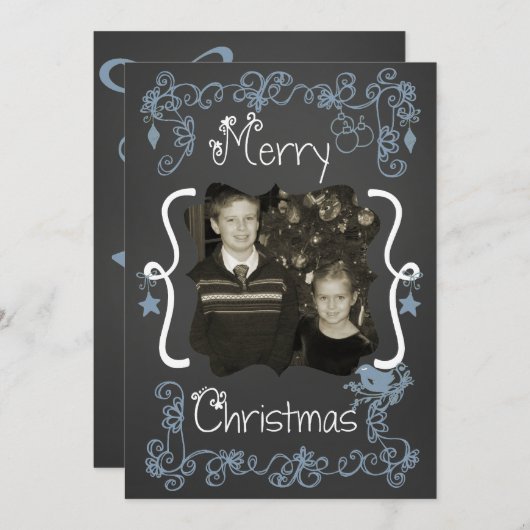 Blue Scrolls Carte de vacances photo Customisée (Devant / Derrière)