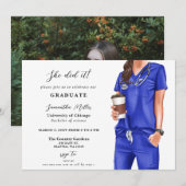 Blue scrubs verpleegster foto ze deed het Afstuder Kaart (Voorkant / Achterkant)