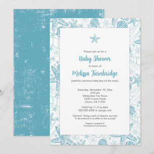 Blue Sea Shells Starfish boy baby shower uit te no Kaart