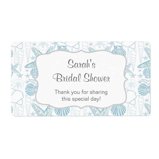 Blue Sea shells Water Bottle label - pas het aan! (Voorkant)