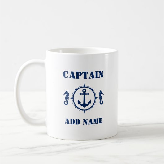 Blue Seahorse Anchor Captain Naam toevoegen of Boo Koffiemok (Links)
