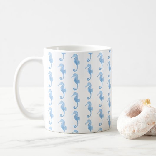 Blue Seahorse Coastal Pattern Mug  (Avec donut)