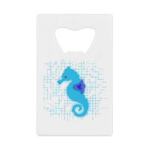 Blue Seahorse on Distress Background Kredietkaart Flessenopener