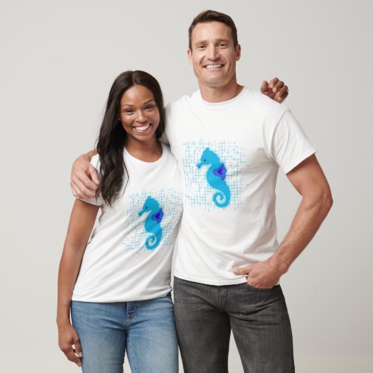 Blue Seahorse on Distress Background T-shirt (Unisex)