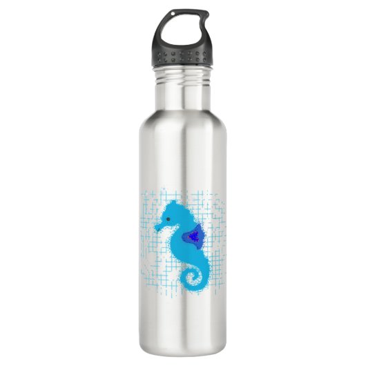 Blue Seahorse on Distress Background Waterfles (Voorkant)