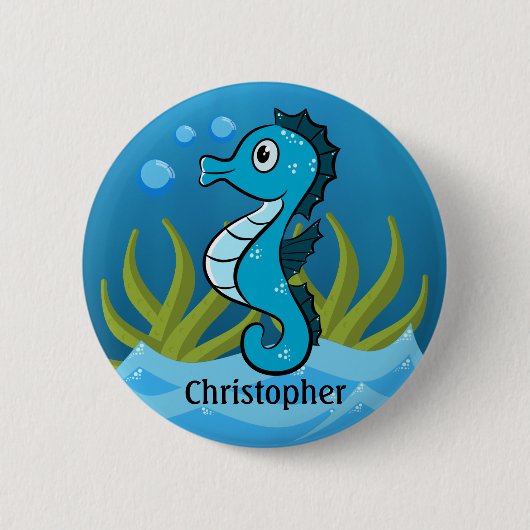 Blue Seahorse Personalized Ronde Button 5,7 Cm (Voorkant)