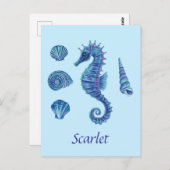  Blue Seahorse & Seashells Briefkaart (Voorkant / Achterkant)